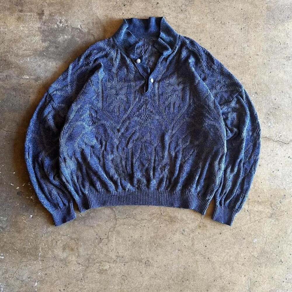 Vintage Y2K Coogi Knit Patterned Sweater, Blue Textured Pullover, Size L - Picture 1 of 3